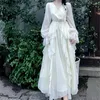 Casual Kleider Onalippa Süße Multi Rüschen Maxi Kleid V-ausschnitt Fee Wind Flare Lange Ärmel Sanfte Elastische Hohe Taille Vestidos