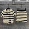 Women Dress Knits Set Striped Casual Short Sleeve Skirts Tops Outfits Designer Polo Knitted Dresses Sets