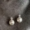 Pendientes de tuerca para mujer, aretes de circonita con perlas grises de temperamento Simple, gota de agua a la moda, regalos de joyería 2024