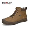 Botas dekabr moda de cuero genuino invierno de piel caliente hombres impermeables encajes impermeables sin deslizamiento de senderismo