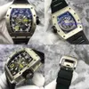 Schöne Uhr RM Uhr Armbanduhr RM030 Vollskelett Zifferblatt 18K Weißgold Uhr Herren bewegliche Lagerung Display automatische mechanische Uhr