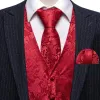 Vests Elegant Men's Vest Dress Silk Embroidered Red Burgundy Paisley Flower Formal Suit Waistcoat Tie Set Jacket Wedding Barry Wang