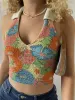 Tops Sexy Gyaru Crop Top Halter Neck Dos Nu Slim Fit Office Lady Y2k Vêtements Années 2000 Femmes T Shirt Irisé Mode Hauts Sans Manche