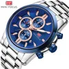 MINI FOCUS orologio da uomo d'affari di marca impermeabile multifunzionale con cinturino in acciaio al quarzo 0134G