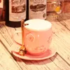 Tasses mignonnes créatives en relief tasse de cerise dessin animé avec couvercle de cuillère Simple en céramique étudiant petit déjeuner tasses de fleurs de lait