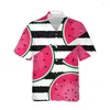 Men's Casual Shirts Watermelon Hawaiian Men Shirt 3D Print Man/Women Fashion Short Sleeves Button Lapel Tops Oversized Unisex Clothes