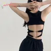 Mulheres Camisetas Mulheres Esportes Tanques com Bra Pad Casual Colheita Backless KniRunning Camisole para Y2K Streetwear