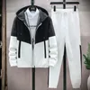 Strickjacke männer Koreanischen Stil Jacken Hosen Sportwear Hip Hop Sets Patchwork Sport Anzug Lässige Männlichen 240314