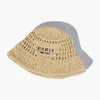 MABULA Wide Brim Women Bucket Hat Summer Straw Woven Sun Visor Hats Luxury Design Hollow Out Hat Fashion Striped Girls Beach Hat 240314