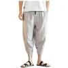 Men's Shorts Linen Harlan Pants Light Loose 3/4 Draw Rope Elastic Waist Casual Beach Yoga Outdoor Warm