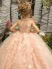 Robes à fleurs mariages sans manches robe de soirée en Tulle pour enfants fille dentelle Appliques princesse robe de bal Pageant MC