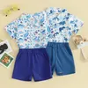 Clothing Sets Kids Boys Summer Se Lapel Neck Short Sleeve Button Down Tops Elastic Waist Shorts Toddler 2 Piece Dinosaur Outfits