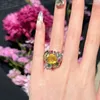 Anéis de cluster feminino anel de pedra de cor amarela banhado a ouro 18k pôr do sol fugui flor zircão