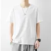 Camiseta curta pura, roupas de verão de meia manga, roupas masculinas, camiseta de algodão de cor sólida, camisa base de camiseta branca pura