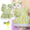 Costumi per gatti Maniche per animali domestici Abito stile principessa Set con gonna stampata a fiori Copricapo abbinato Adorabile estate per cani