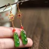 Dangle Oorbellen Natuurlijk Een Jade Fukudou Voor Vrouwen Chinese Stijl Ontwerp Verse Oude Gouden Ambachtelijke Bloem Lange Kwasten Eardrop Sieraden