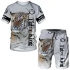 T-Shirt à manches courtes + Short pour hommes, costume deux pièces, hauts imprimés de Lion drôles, mode Hip Hop Harajuku, ensembles surdimensionnés d'été pour enfants