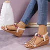 Sandalen Damen Wedge Sommer Boho Strass Lässige Strandschuhe mit offenen Zehen und Gladiator-Strandschuhen mit dicken Sohlen