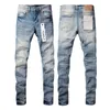 Mäns jeans designer lila märke för män kvinnor byxor sommarhål i hög kvalitet broderi jean denim byxor mens