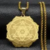 Sacred Geometry Metatron Cube Angel Seal Archangel Necklace for Women Men 14k Gold Flower of Life Lotus Jewelry