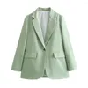 Ternos femininos senhoras 2024 estilo de escritório primavera casual verde longo blazers streetwear um botão dois bolsos soltos jaquetas roxas
