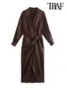 TRAF-vestido Midi a la moda para Mujer, vestido Vintage de manga larga con aberturas delanteras y tacto suave, Vestidos para Mujer 240313