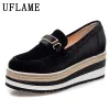 Boots Spring Autumn Luxury 7cm Platform Shoes Women Black Suede Leather Casual Shoes Slipon Loafers Metal Decoration Fisherman Shoe