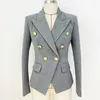 HAUTE QUALITÉ est Designer Veste Star Style Femmes Classique Lion Boutons Double Boutonnage Slim Fit Blazer Gris Pâle 240306