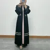 Ethnische Kleidung Frauen Eid Muslim Dubai Strickjacke Stickerei Abayas Ramadan Marokko Abaya Kaftan Vestidos Modest Lange Robe Patchwork Gürtel