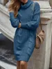 Vestidos casuais inverno gola alta vestido de malha mulheres sólida manga longa pullovers robe elegante camisola feminina quente solto