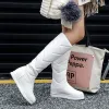 Stövlar Pofulove Women's High Boots Winter Shoes Waterproof Snow Boots Flat Heel Warm Fur Boots Lår High Botas Black White 41 42 43