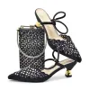 Pumpar 2023 Nigeriansk stil Rhinestone Low Heel Sandals för kvinnor Fashion Party Women Wedding Shoes and Påsar Set Wedding Shoes Brud