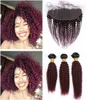 Wine Red Ombre Kinky Curly Peruvian Virgin Human Hair 3Pcs Bundles with 13x4 Frontal Closure 1B99J Burgundy Ombre Lace Frontal w8062967