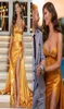 Long Simple Prom Dresses Cheap Spaghetti Satin High Side Split Celebrity Gowns Plus Size Formal Dress robe de mari4157286