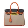 Borse tote in vera pelle Bk Habdbags Commercio estero Tail Goods Liquidazione 30 e 35 Borse in platino a contrasto in vera pelle a prezzo speciale hanno il logo HBC74P