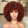 Syntetiska peruker Kort hår Afro Curly Wig Natural Blonde Wigs With Bangs Cosplay Lolita Syntetiska peruker för kvinnor Värmebeständigt fiber Höjdpunkt 240328 240327