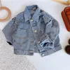 Fashion girls beaded denim jacket INS kids lapel long sleeve cowboy outwear children casual coat S1213