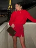 Gonne TRAFZA Donna Elegante Chic Decorazione floreale rossa Minigonna a vita alta Moda femminile Vintage Sexy con spacco sottile Streetwear