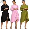 Work Dresses VAZN 2024 Women High Street Style Suits Long Sleeve Short Top Mid Length Dress Pure Color Two Piece Sets