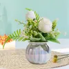 Dekorativa blommor Silk Rose Bouquet Decoration Ceramic Pot Table Centerpiece For Entrance Hall