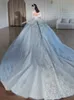 Vestido de novia de princesa de Dubai Vestido de novia con lentejuelas Cuentas de manga larga Cristal de lujo Vestidos de novia Cariño Tren de barrido Vestidos de novia Lentejuelas brillantes Vestidos de novia