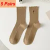 Women Socks 5 Pairs Embroidered Mid Tube Spring And Summer Thin Breathable College Style Flower Wholesale EUR 35-39