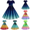 Casual Dresses Women Print Round Neck Short Sleeve 1950s Evening Party Prom Dress Full For