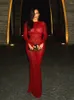 Casual Dresses Elegant Red Leopard Print Mesh Backless Sexy Evening Long Dress for Women 2024 LongSleeve Bandage Sheer Maxi