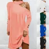 Vestidos casuais feminino elegante manga longa vestido curto ombro frio solto uma linha túnica v pescoço verão para mulheres