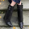 Stövlar Autumn Cowboy Boots for Women Fashion Slip on Long Pipe Boots Female Square High Heel Trend Winter Footwear