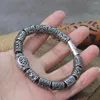Bracelets à maillons en acier inoxydable pour hommes, perles de Runes, Rune Viking, breloque à la mode, boîte en bois
