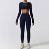 Dames Trainingspakken Sportkleding Set Trainingskleding Sportkleding Sport Gym Legging Naadloze Fitness BH Crop Top Pak met lange mouwen 24318