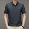 Polos masculinos 2024 verão oco camisa polo de manga curta gelo seda respirável negócios moda camiseta masculina roupas de marca