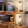 Industriella beröringsbordslampor för sovrum set med 2 - 3 -vägs dimbara nattbordslampor med USB C+A -portar och utlopp, svarta sänglampor med glasskugga för vardagsrummet